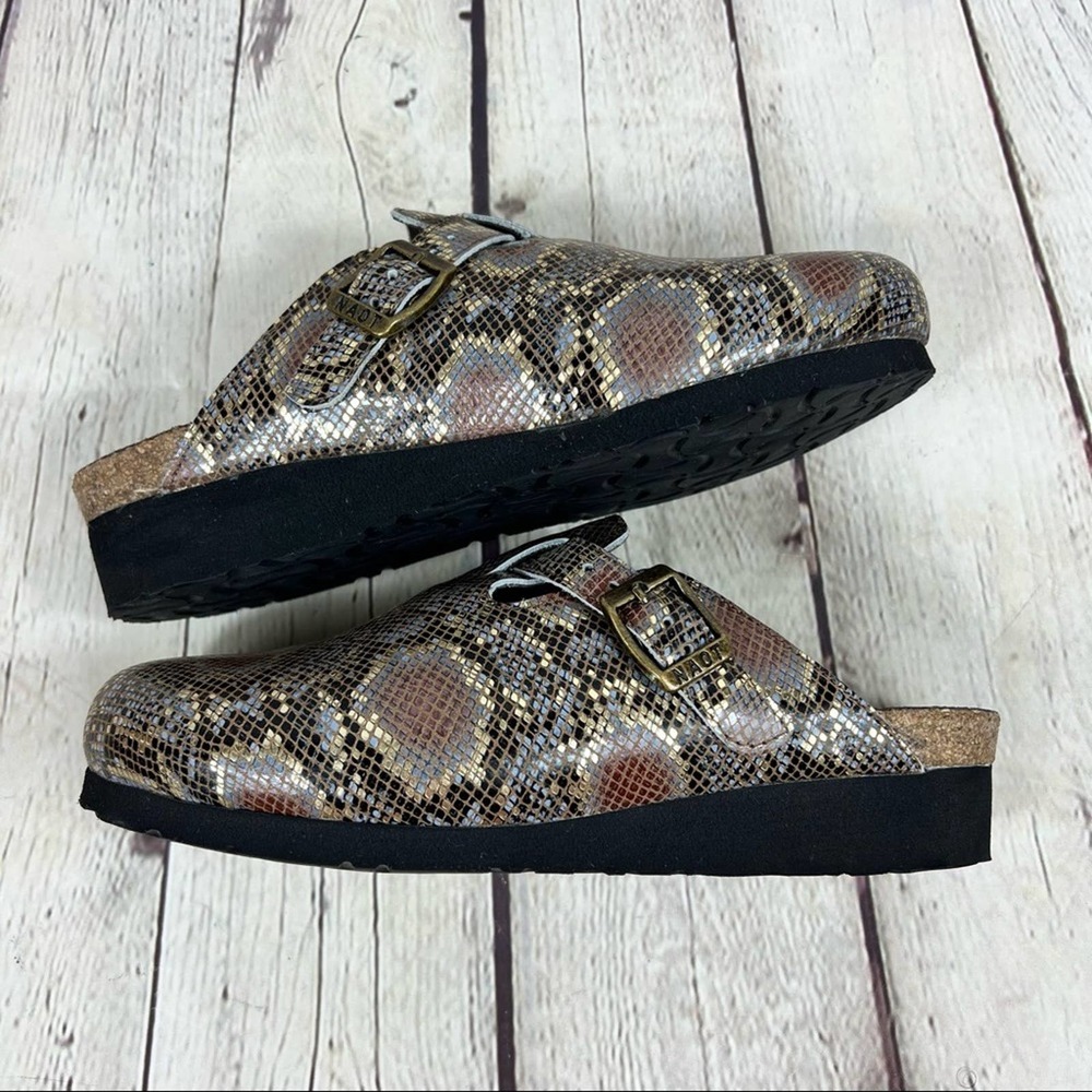 NAOT Elegant Autumn Golden Python Print Leather Slip On Clogs - Picture 8 of 15